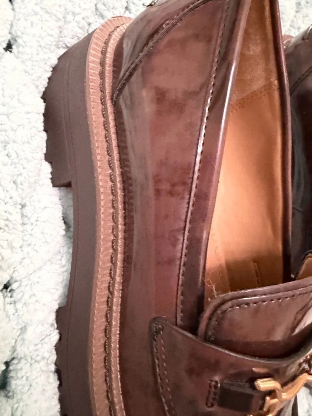 Sam Edelman Brown Patent Leather Lug Sole Loafers - Picture 13 of 17